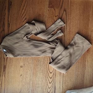 H&M Skims Dupe Ribbed Camel Bodycon Midi Dress